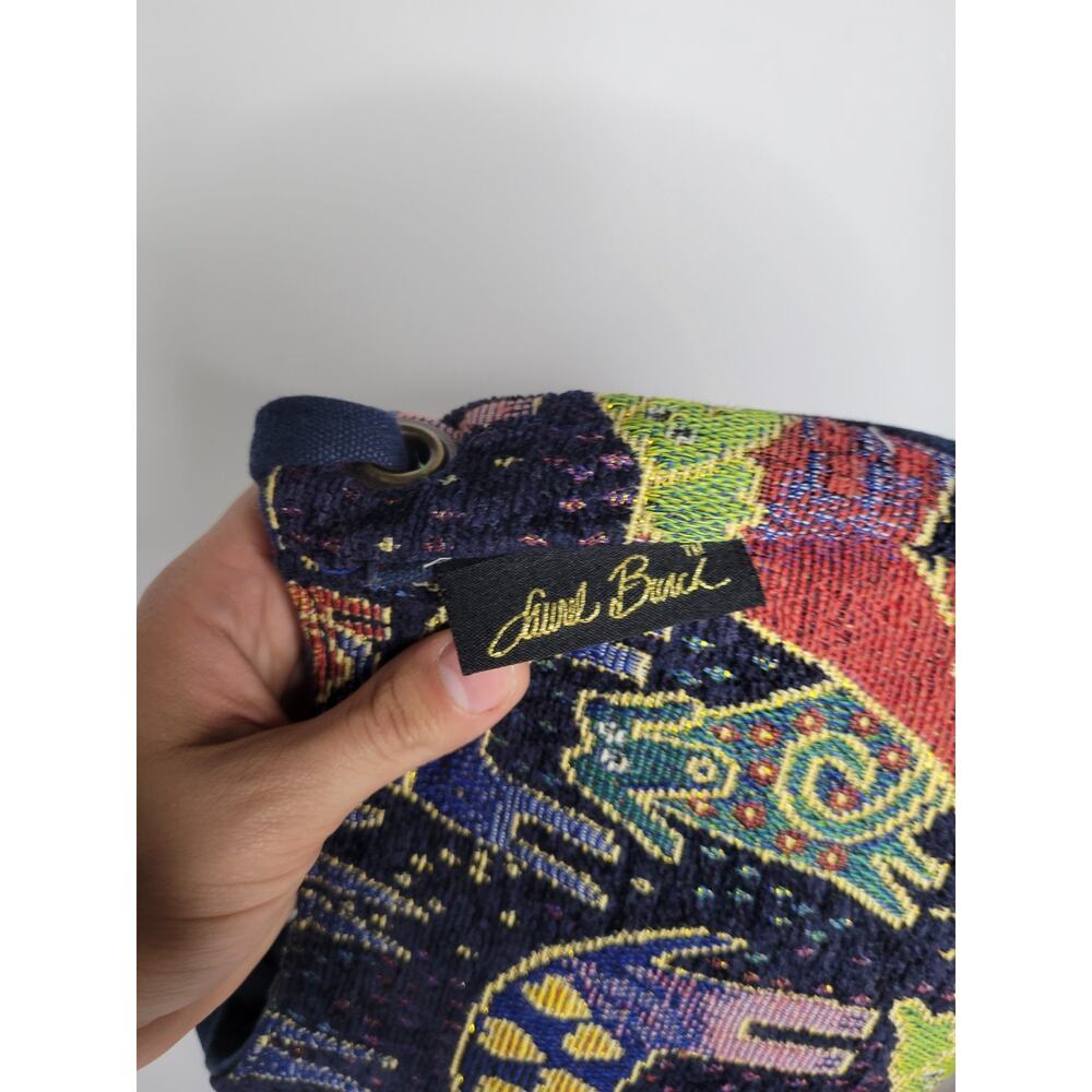 Laurel Burch Colorful Cat & Dog Tapestry Boho Artistic Shoulder Bag Navy - Picture 6 of 9